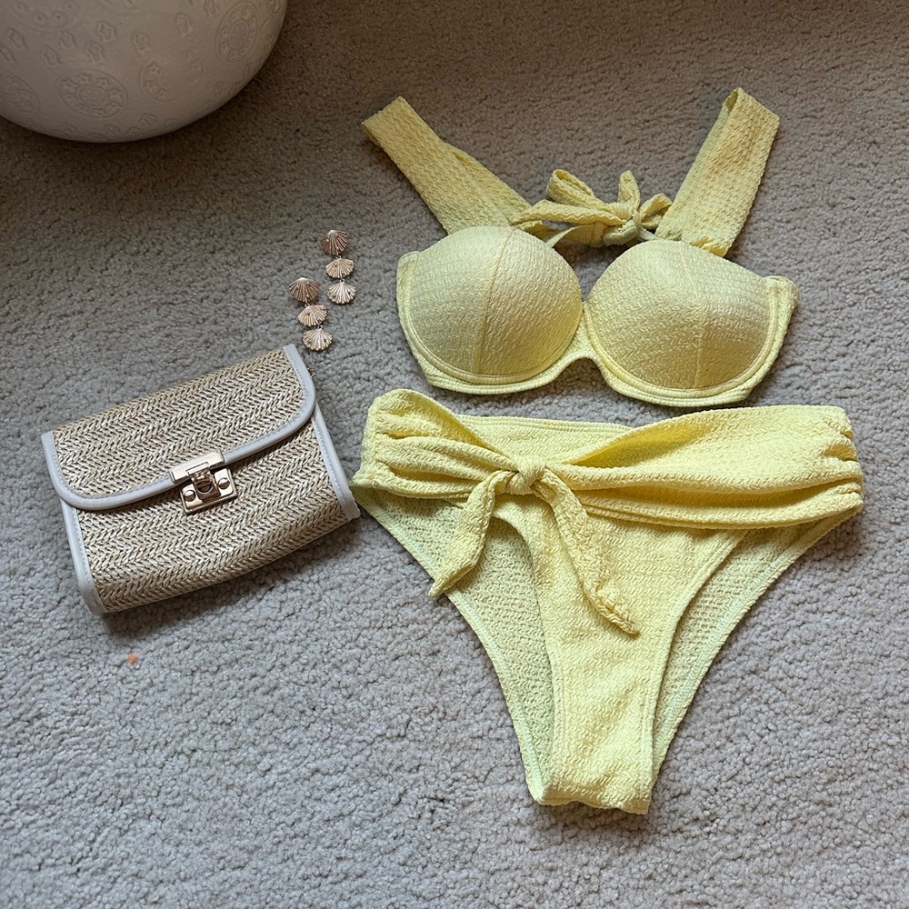 Yellow Textured Bikini Set